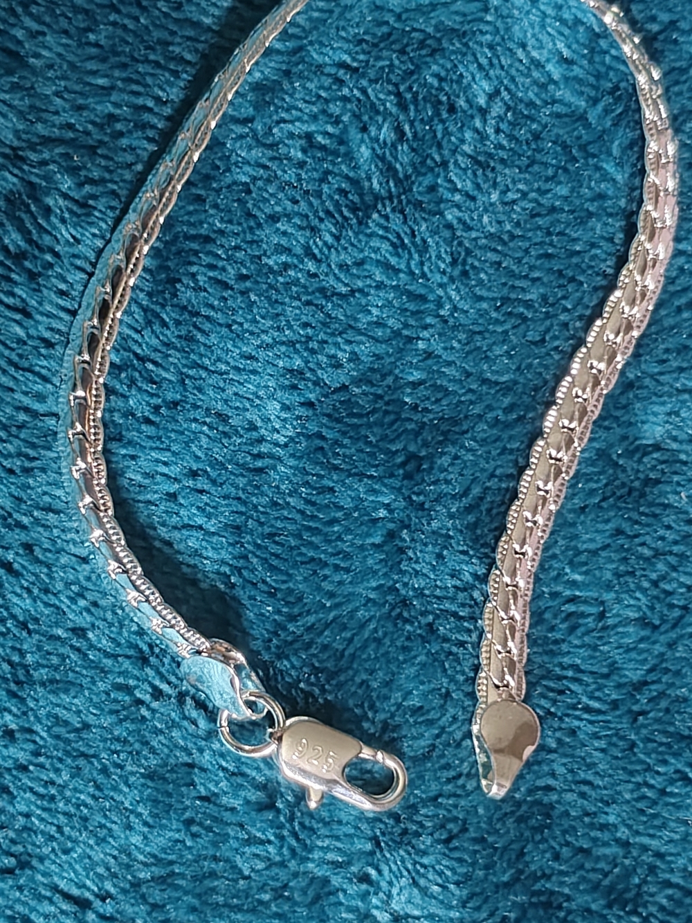 Sterling Silver 925 Women's Herringbone Chain Bracelet- Silver